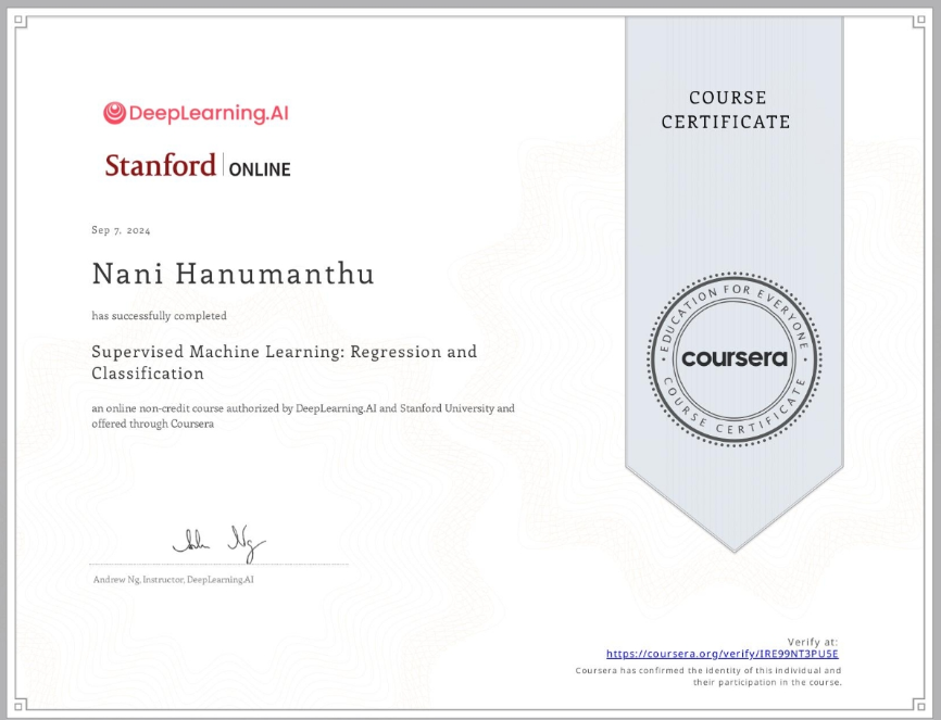 Supervised Machine Learning Certificate