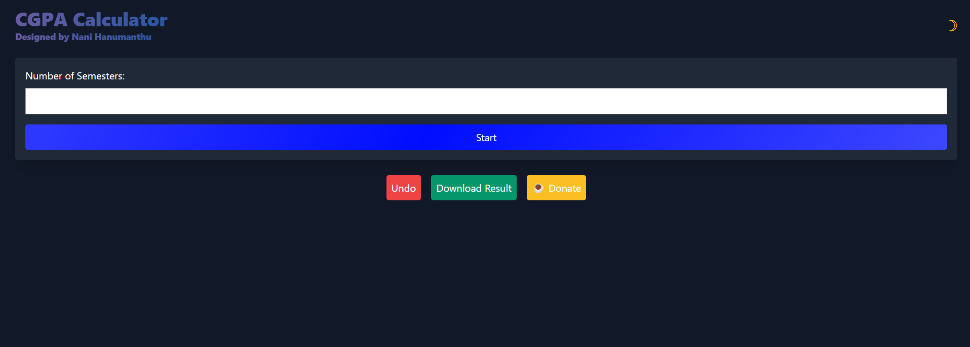 Screenshot of CGPA Calculator project